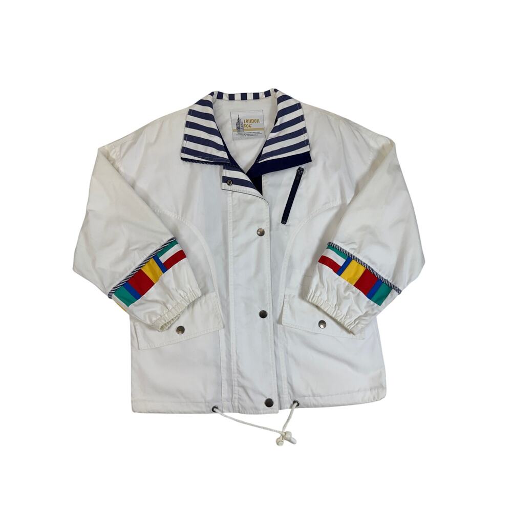 Vintage London Fog Windbreaker Jacket Womens Small White Nautical 90s Nylon